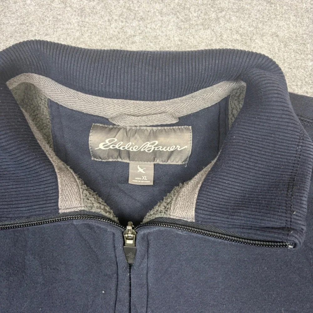 Eddie Bauer Mens XL Navy Blue Full Zip Fleece Mock Neck Sweatshirt Jacket